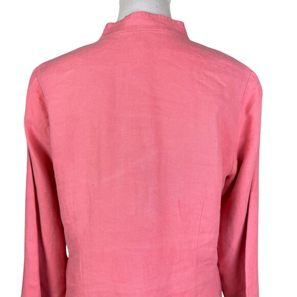Eileen Fisher Salmon Pink 100% Linen Button Up Long Sleeve Shirt - Picture 7 of 14